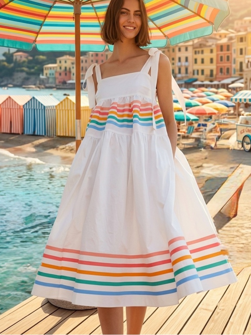 PAPER London Pink and White Striped Laura A-Line Dress size 8